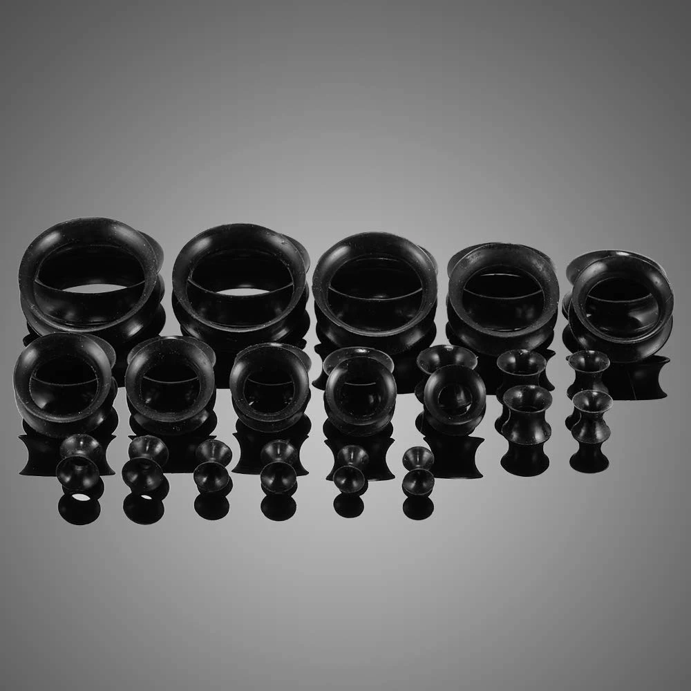 22 stücke 8G-3/4 Ultra Dünne Silikon Doppel Ausgestelltes Flexible Tunnel Ohr Dehnen Stecker Gauge Kit 11 Pairs Schwarz – Detail 4