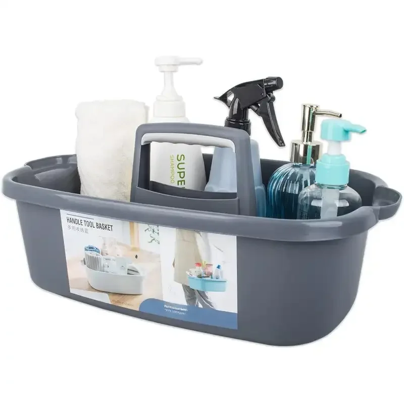 Cleaning Supplies Caddy Portable Shower Basket Supply Organizer with Handle Plastic Bucket Tool Storage Dark Gray
