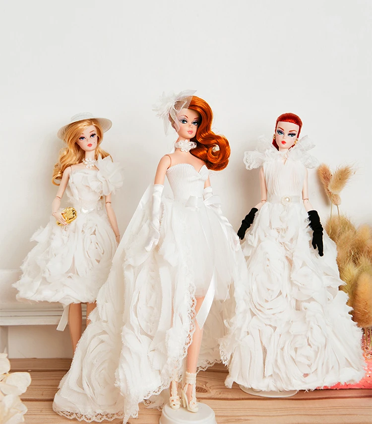 Branco puro Elegante Exclusivo Feito À Mão Boneca Vestido Para Barbie Doll  Festa Vestidos Acessórios Vestido Roupa Para 1/6 BJD Boneca - AliExpress