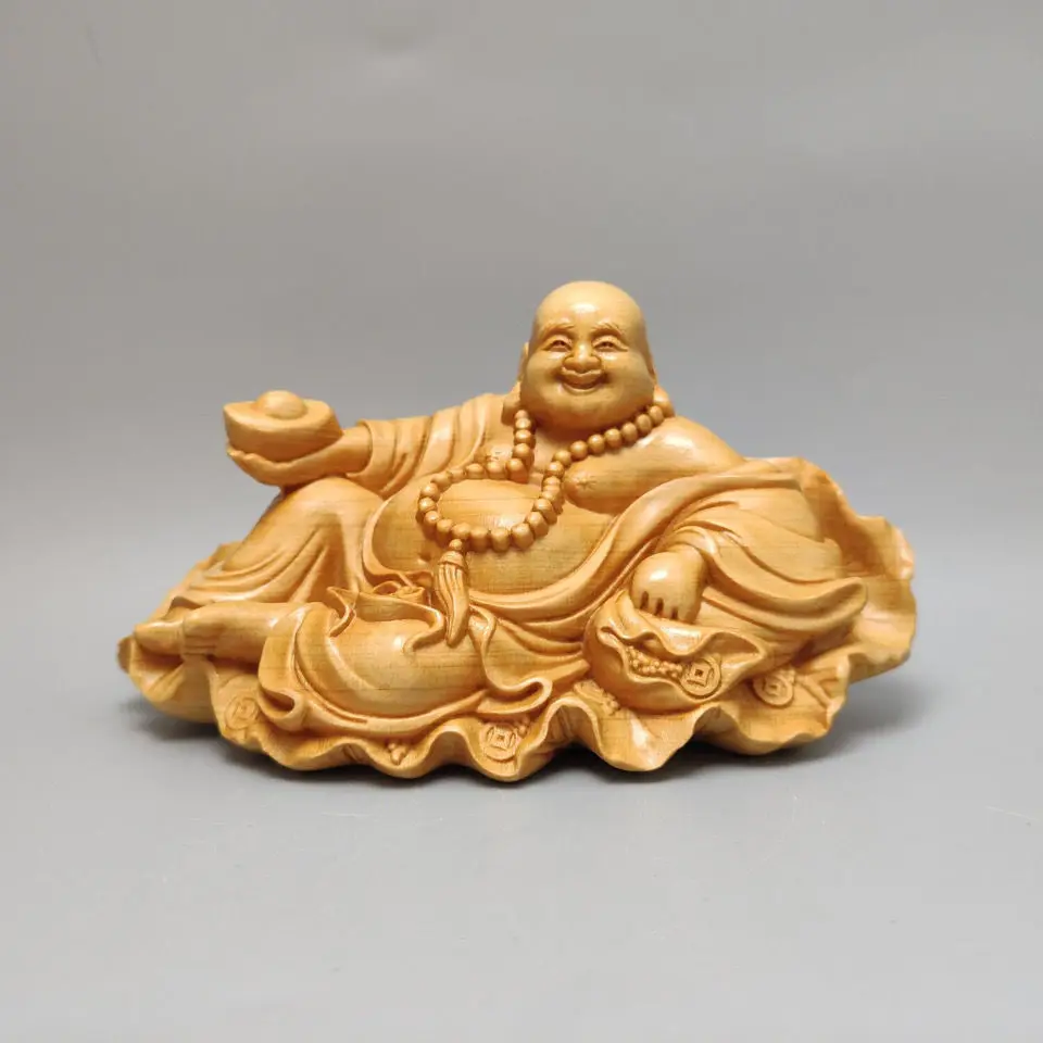 

Cliff Cypress Wood Head Carving Car Decoration Maitreya Buddha Household Smiling Face Monk Maitreya Decoration Crafts Front Desk