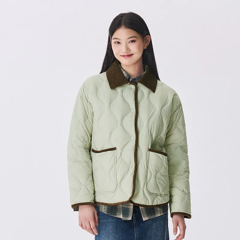 Semir Down Jacket Women Medium Length Light Weight Corduroy Collar 2024 Winter New Vintage Three-Proof Coat 4