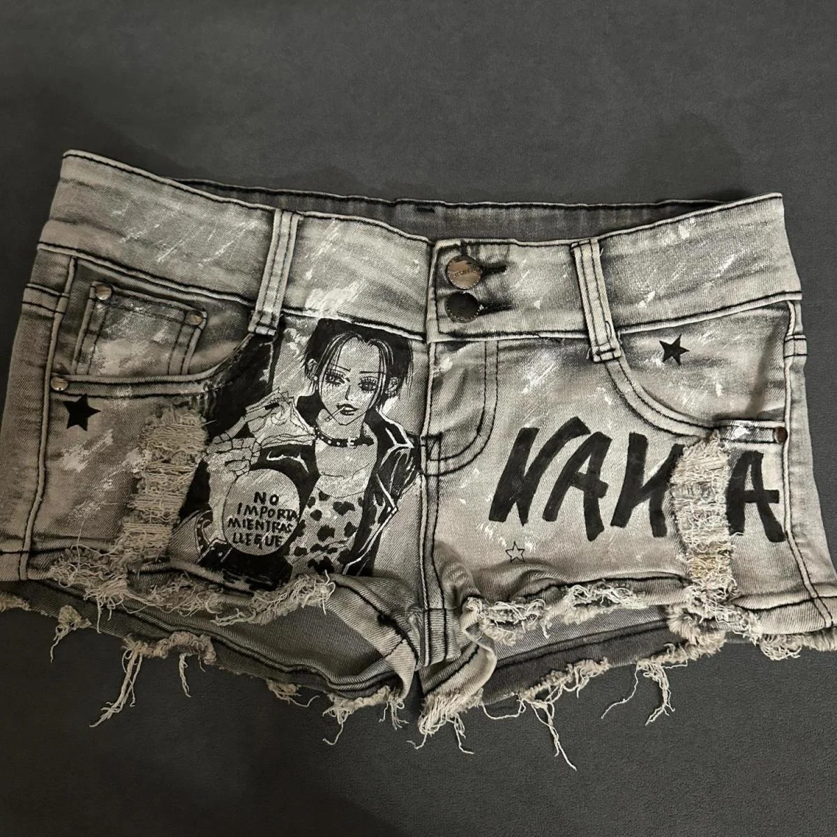 

NANA Jean Short Y2k NANA BLACK STONES T-shirt Ultra Low Waist Denim Shorts Tight Slim Women's Retro Hole Sexy Girls Jeans