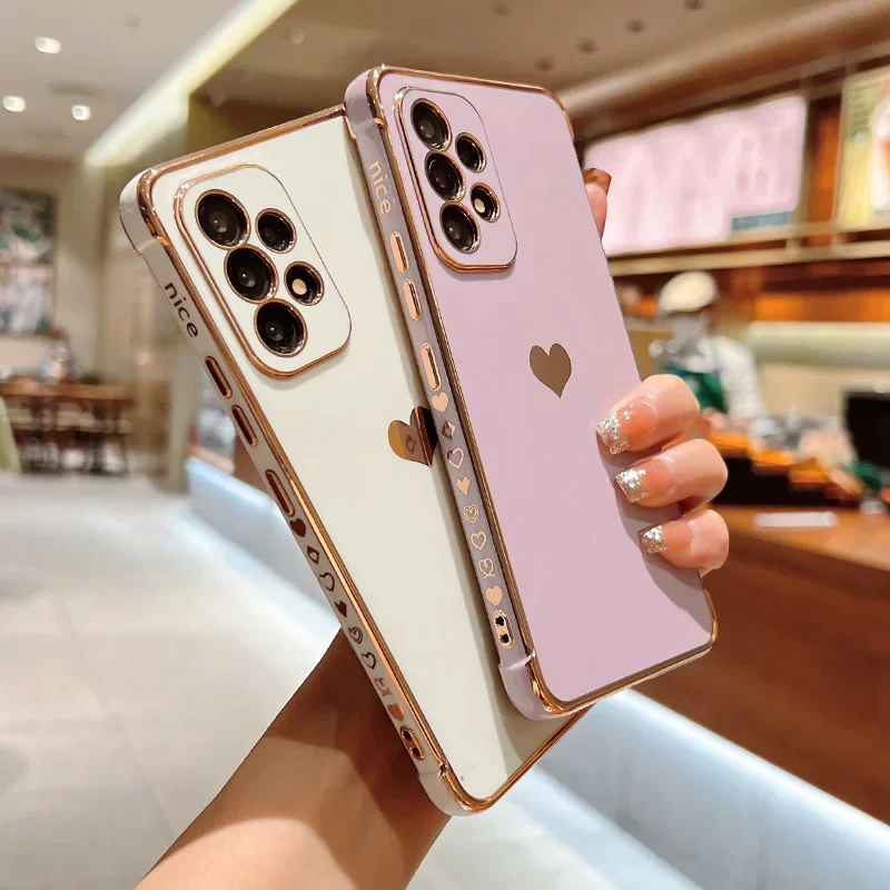 Electroplating Love Heart Shockproof Phone Case with Lens Protection