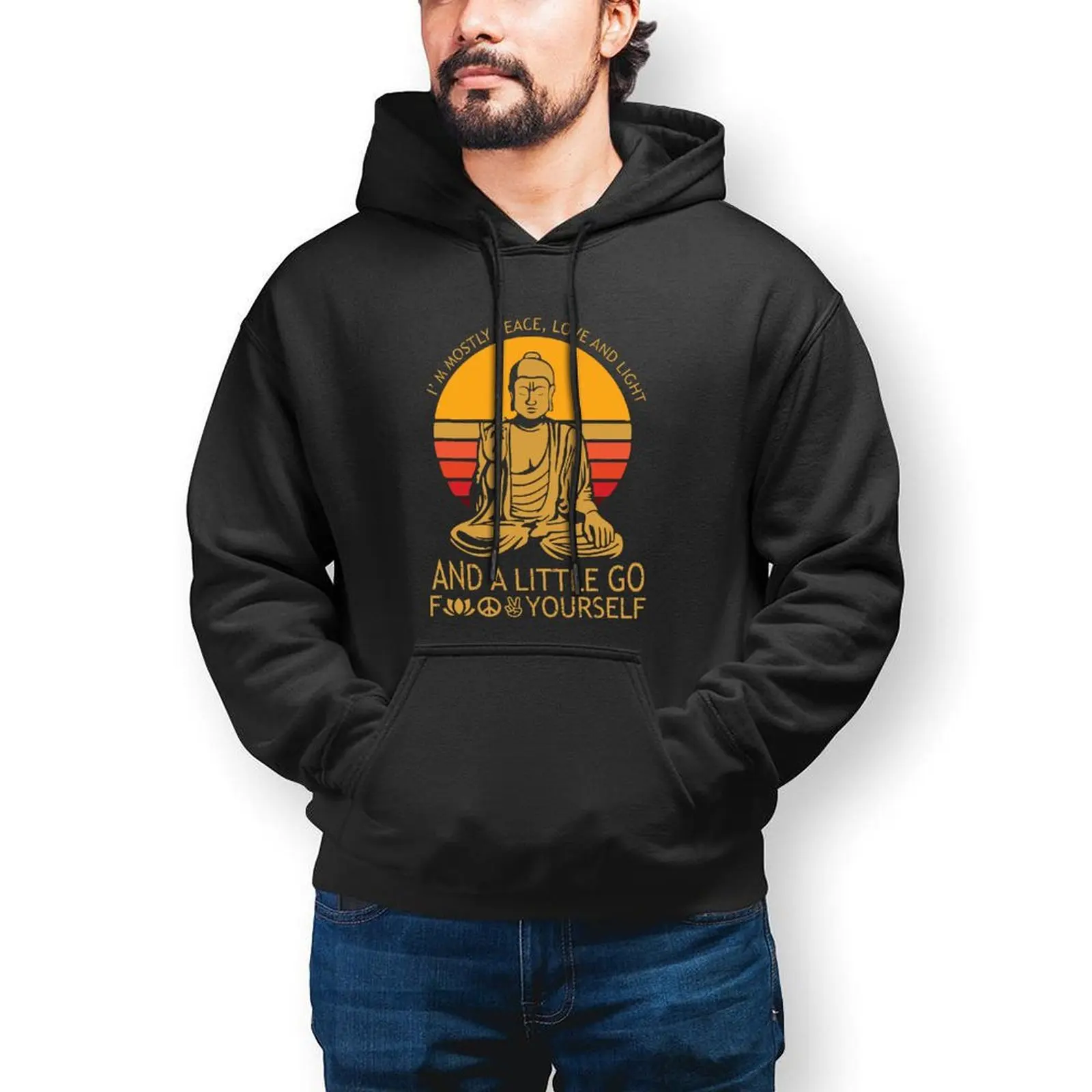 

Im Mostly Peace Love And Light Casual Hoodies Men Funny Buddha Pullover Hoodie Autumn Street Style Sweatshirts Oversize Clothes