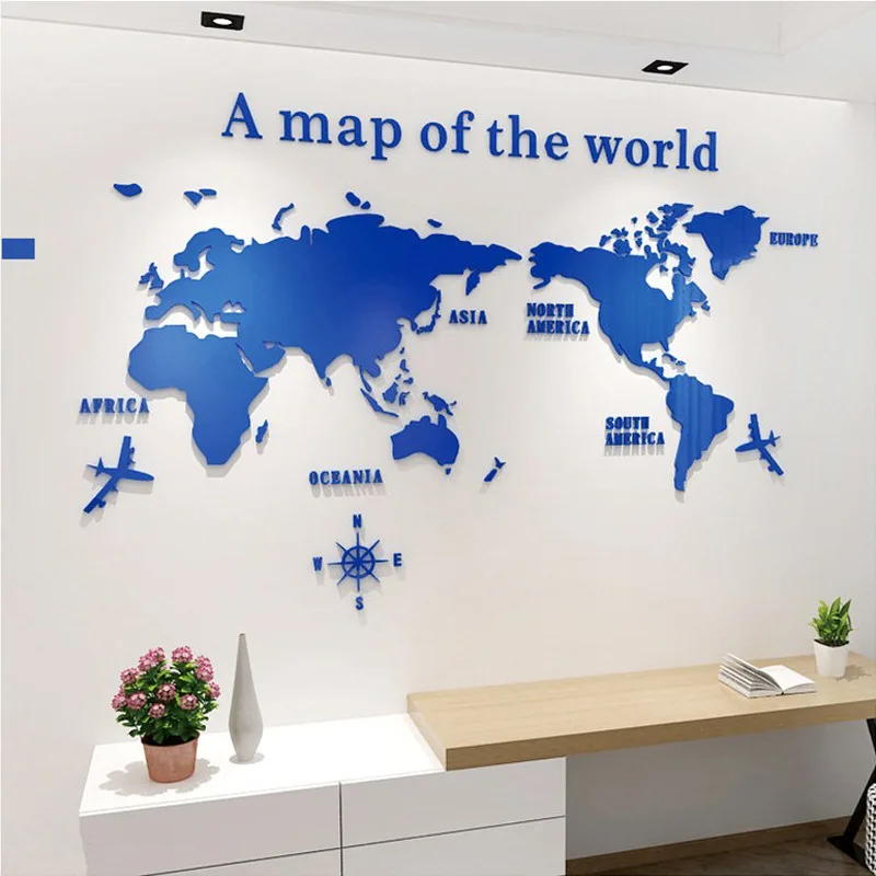 

Acrylic 3D World Map Wall Stickers Three-dimensional Mirror Stickers Bedroom Office Background Wall Decoration Stickers