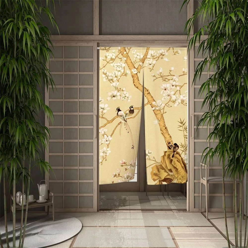 

Chinese Traditional Flower Birds Door Curtain Japanese Noren Doorway Curtains Ink Painting Print For Kitchen Partition Curtain