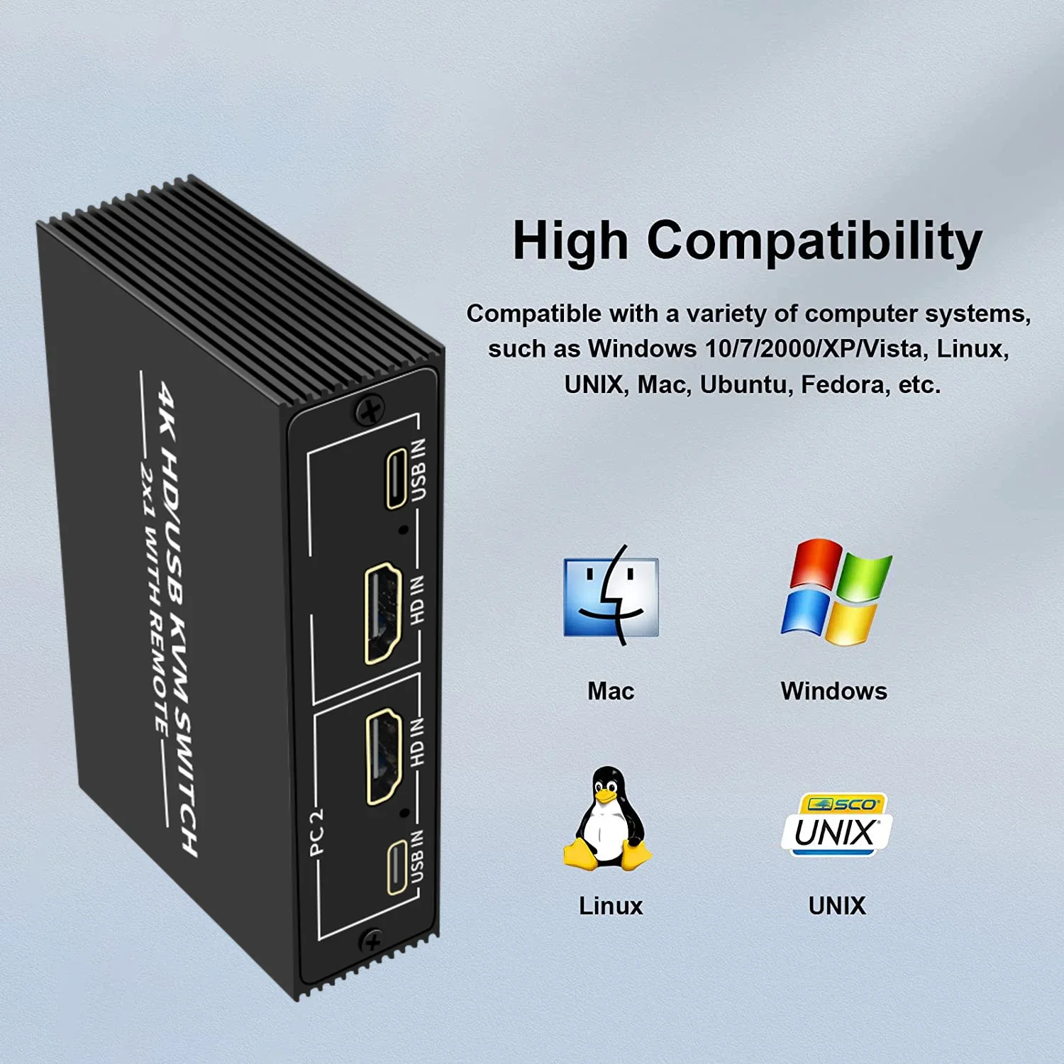 HDMI KVM ġ ñ, ũž Ʈѷ  , USB 2.0 콺 Ű , 2 Ʈ, 2x1, 4K HDMI USB ġ ñ
