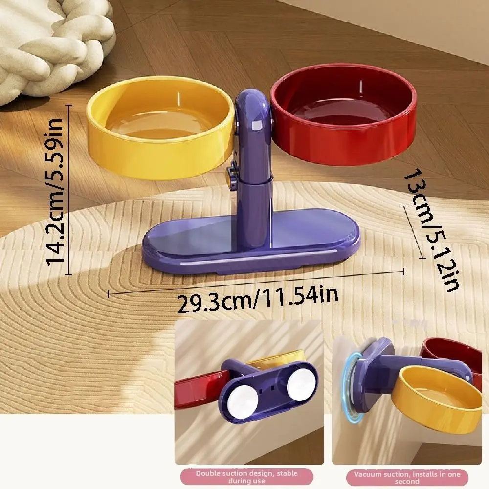 Suction Cup Type Pet Feeding Basin Protect Cervical Spine Rotatable Cat Food Water Bowl Stable Detachable Pet Food Dispenser