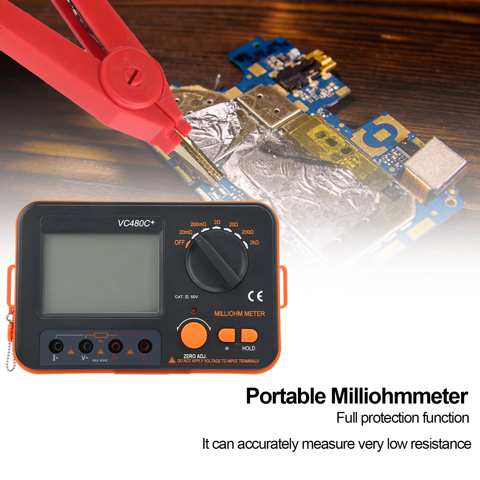 Hand Held Resistance Tester VC480C 0.01m&Omega;‑2k&Omega; 6‑Gear Digital Milliohmmeter 4‑Wire Measurement Low Resistance Tester resistance tester