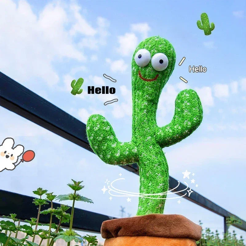 Dancing Cactus Toy Rechargeable Glowing Dancing Cactus Record Swing Repeat Talking