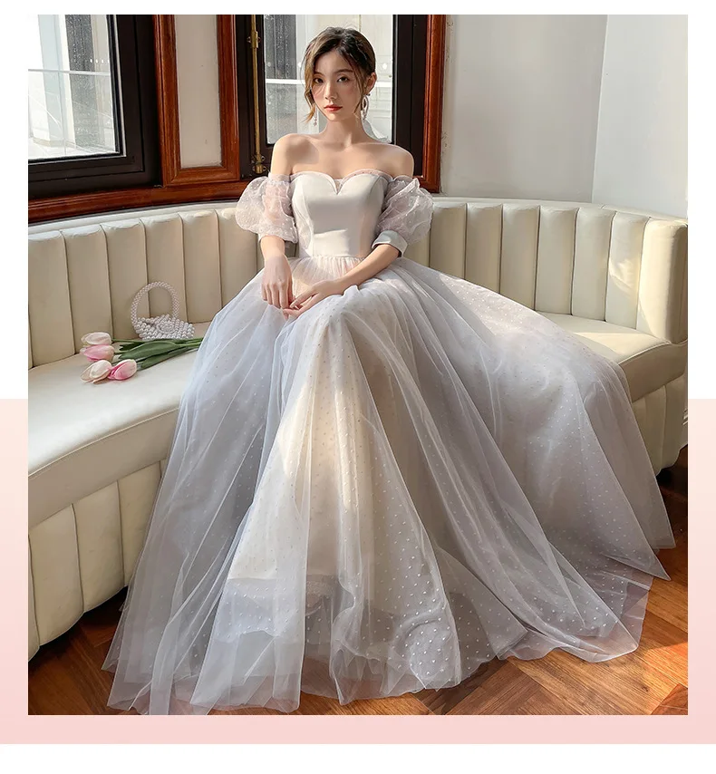simple grey wedding dresses Simple Grey Rustic Wedding Dresses Lace Appliqued Chiffon Wedding Dres –  Viniodress