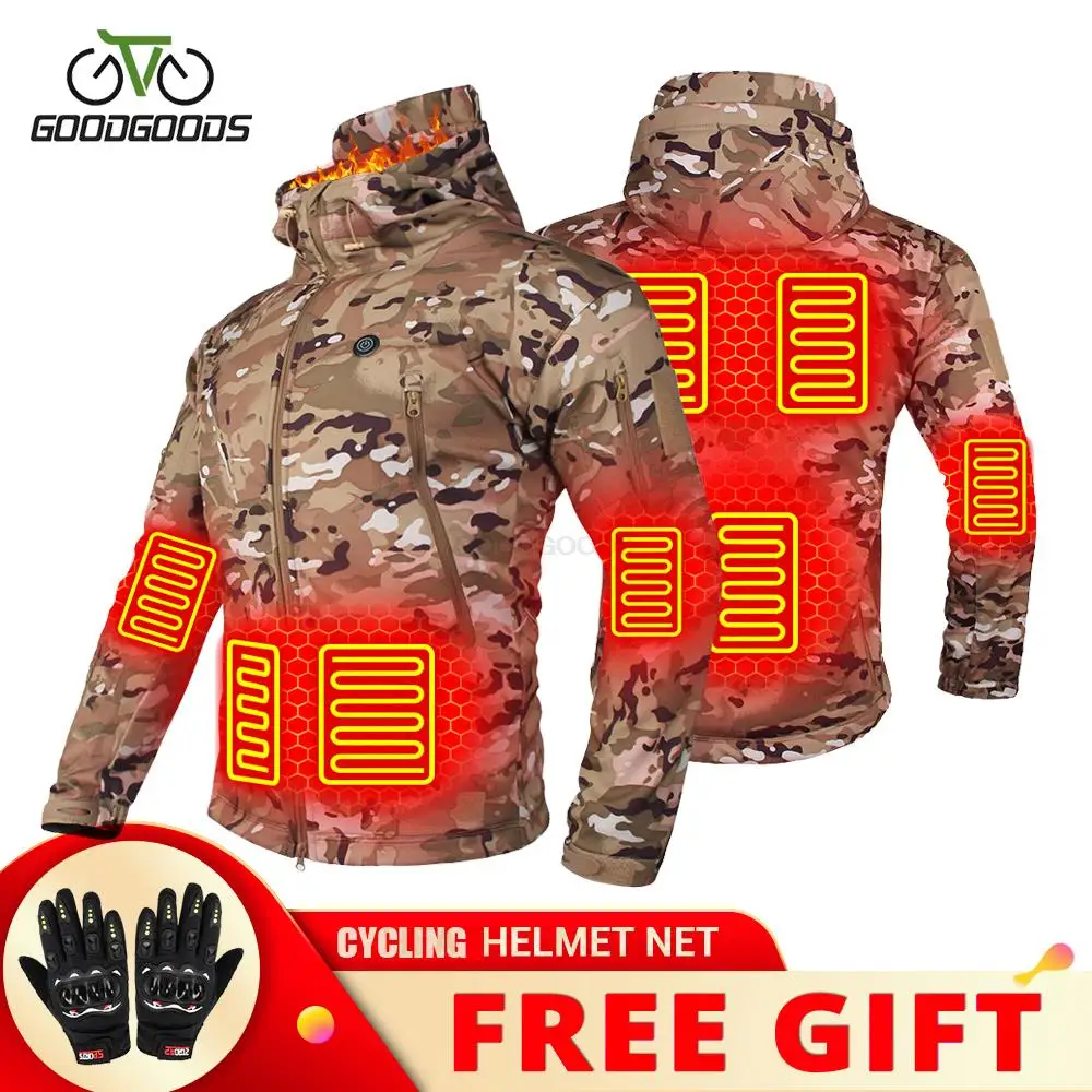 

Cycling Heated Jacket Men Windbreaker Hiking Hooded Jacket Heating Jacket for Camping Skiing Fishing Windproof Warm Clothes