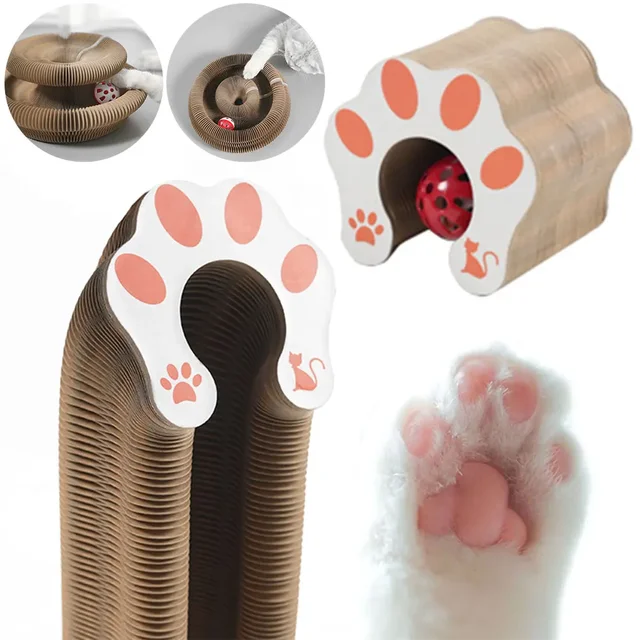 Magic Organ Foldable Cat Scratch Board Toy With Bell Cat Grinding Claw Cat Climbing Frame Round Corrugated Cats Interactive Toys 2