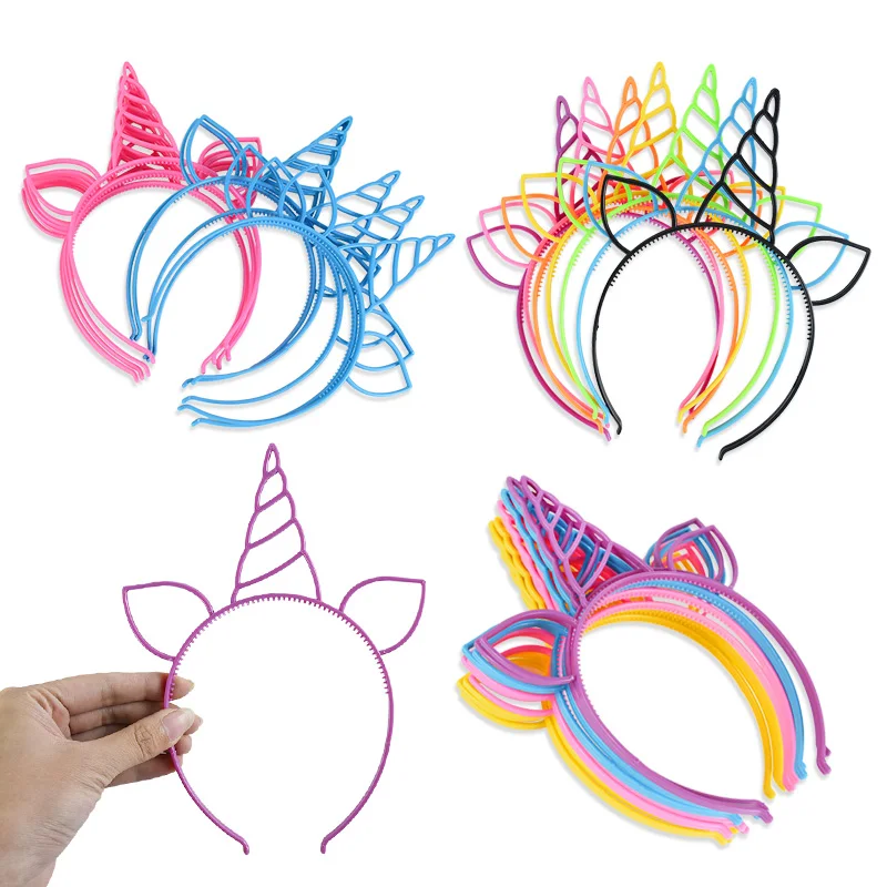 

5pcs Unicorn Headband Macaron Color Girl Plastic Animal Hair Hoop Hairbands Unicorn Theme Birthday Party Decoration Accessories