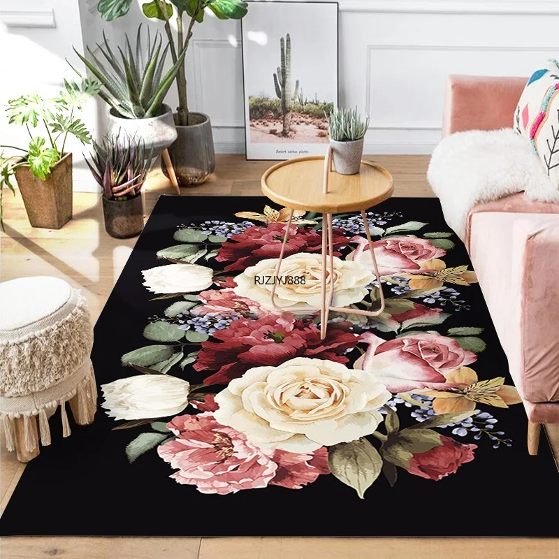 

New Floral Pattern Carpet Living Room Home Decoration Sofa Table Carpet Non-slip Chair Cushion Leisure Pad Entry Door Mat