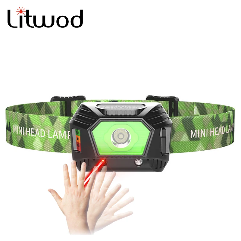 

Sensor Led Headlamps Built-in Battery USB Rechargeable XP-G Q5 Headlight Head Waterproof Lamp White Red Lighting Litwod