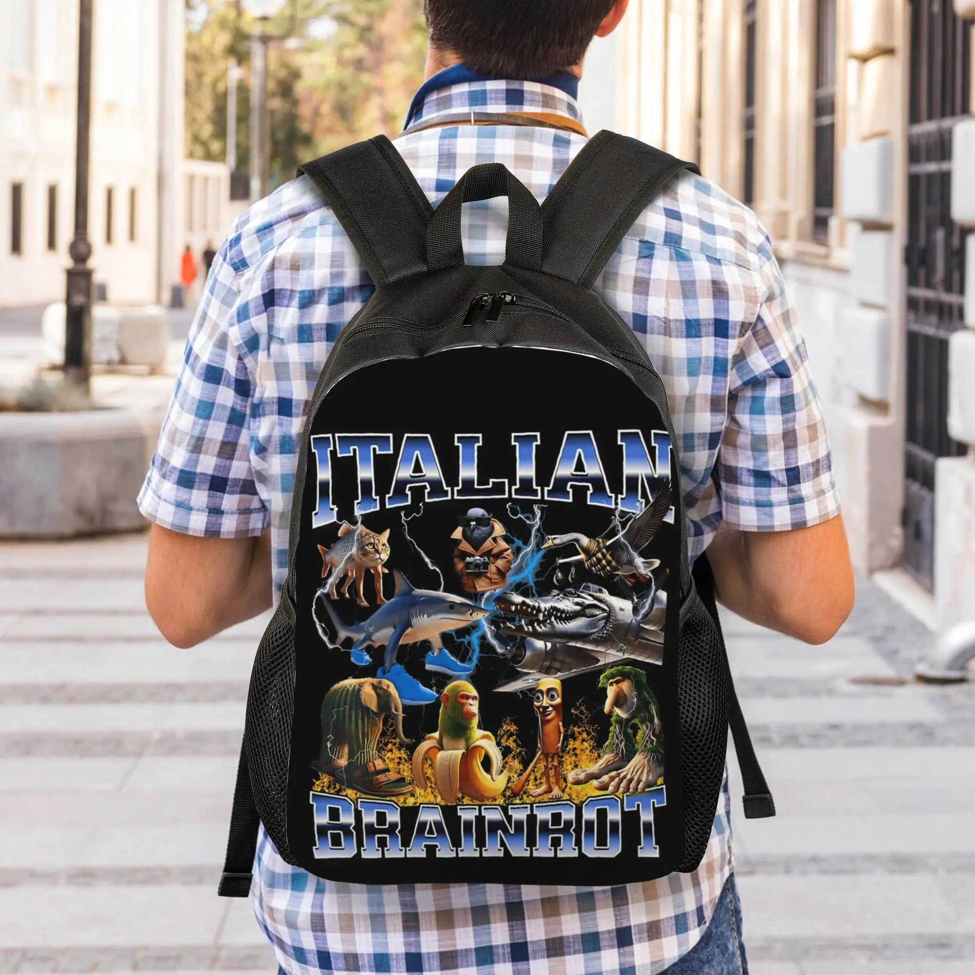 Bombardiro Crocodilo Tralalero Tralala Cool Backpack 스포츠 학생 이탈리아 Brainrot Daypack 남성용 여성용 노트북 캔버스 가방