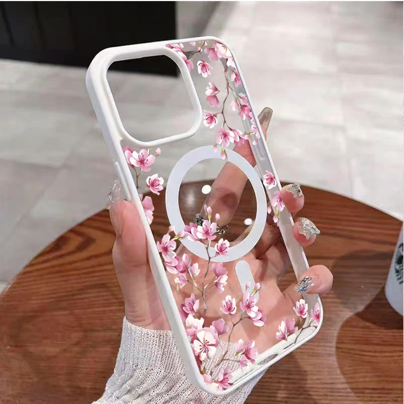 Sakura Pink Elegant Floral Magnetic Phone Case Cover