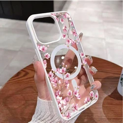Sakura Pink Elegant Floral Magnetic Phone Case Cover - iPhone 15 Plus (WHITE)