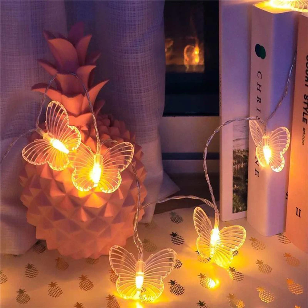 LED String Lights 2M Butterfly Lamp Yard Light for New Year Decorations and Outdoor Lighting Batteries Not Included