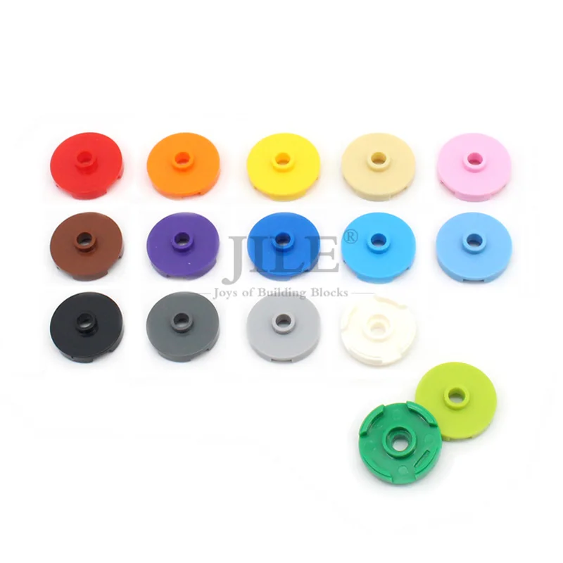 100pcs MOC 호환 벽돌 18674 타일 플레이트 라운드 2x2 오픈 스터드 빌딩..