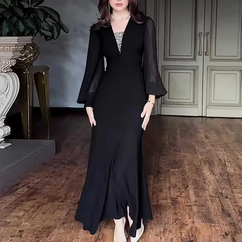 أنيقة الخامس الرقبة الترتر البوق فستان الحفلات الم...