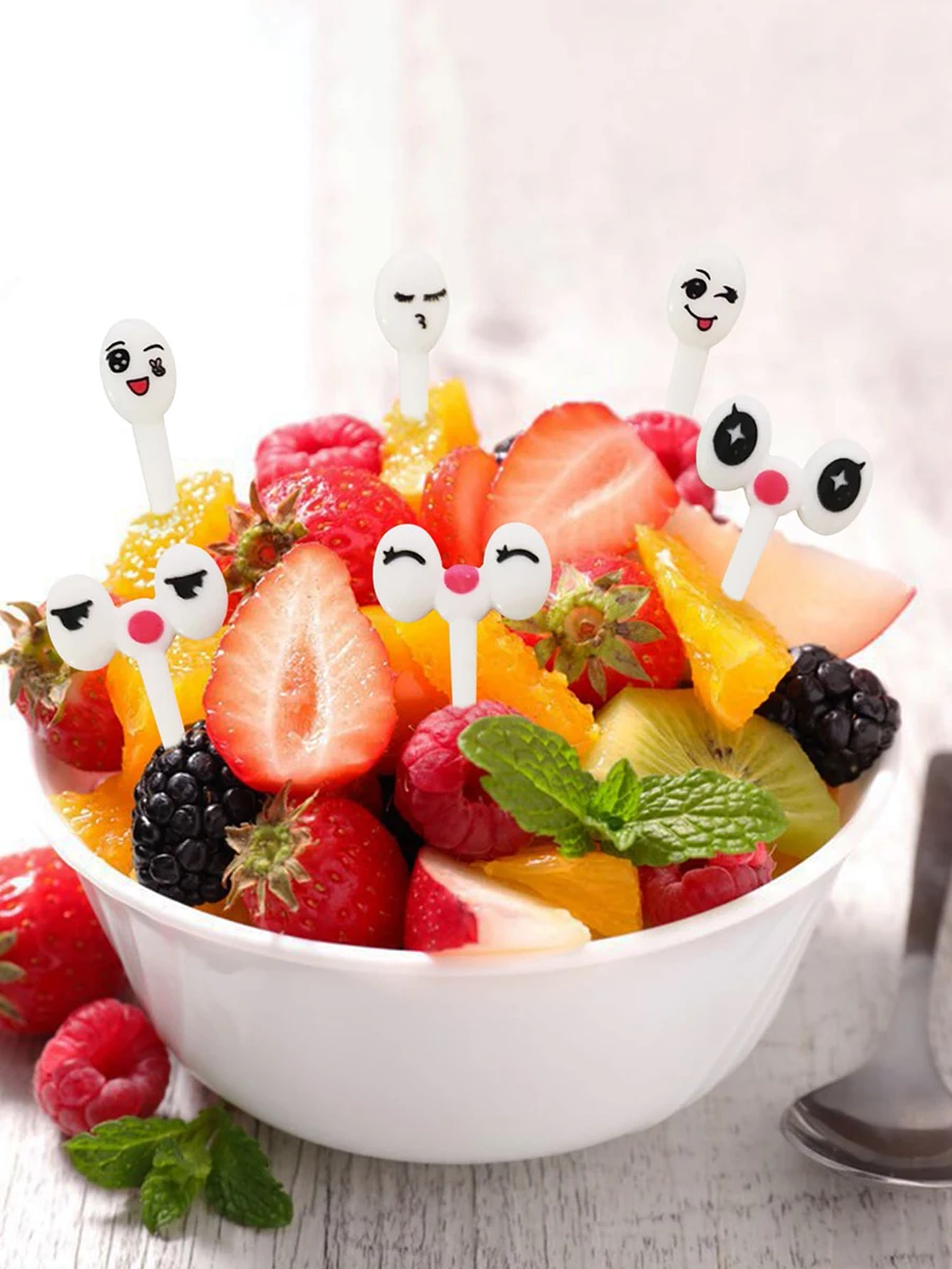 Description Picture 2 of item10pcs/set Mini Eye Cartoon Expression Fruit Fork Plastic Fruit Toothpick For Children Harmless