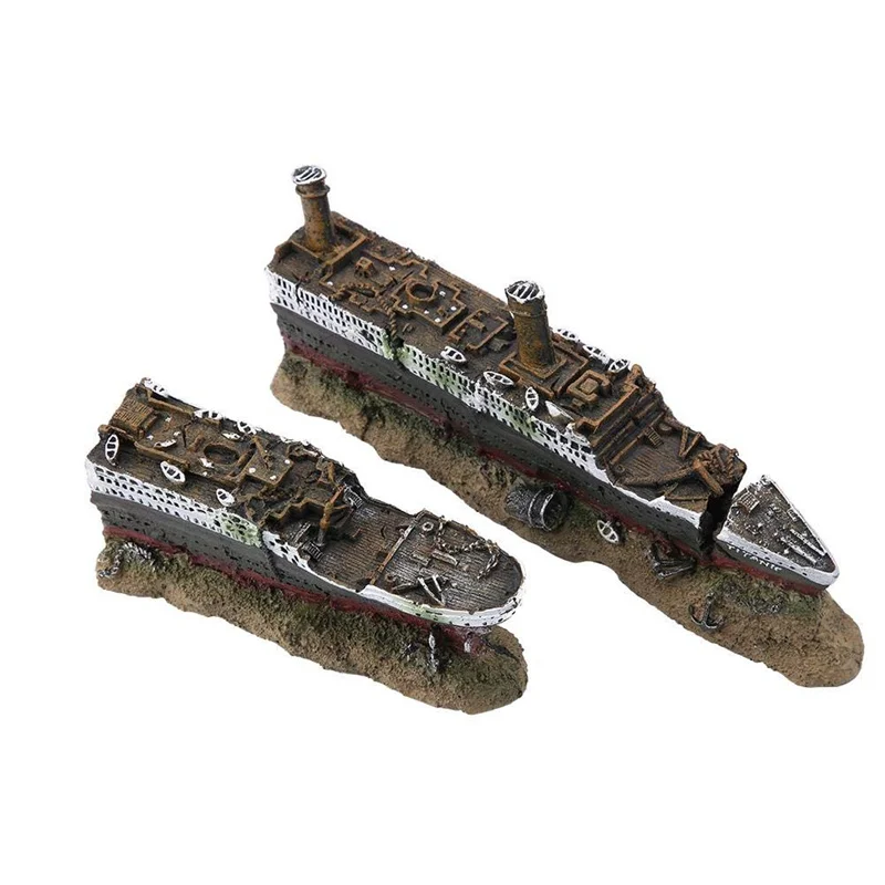 Fish tank landscaping Titanic Model Resin Aquarium Wrecked Boat Ship Decoration Artificial Fish Tank Ornament Sunk Ship Boat
