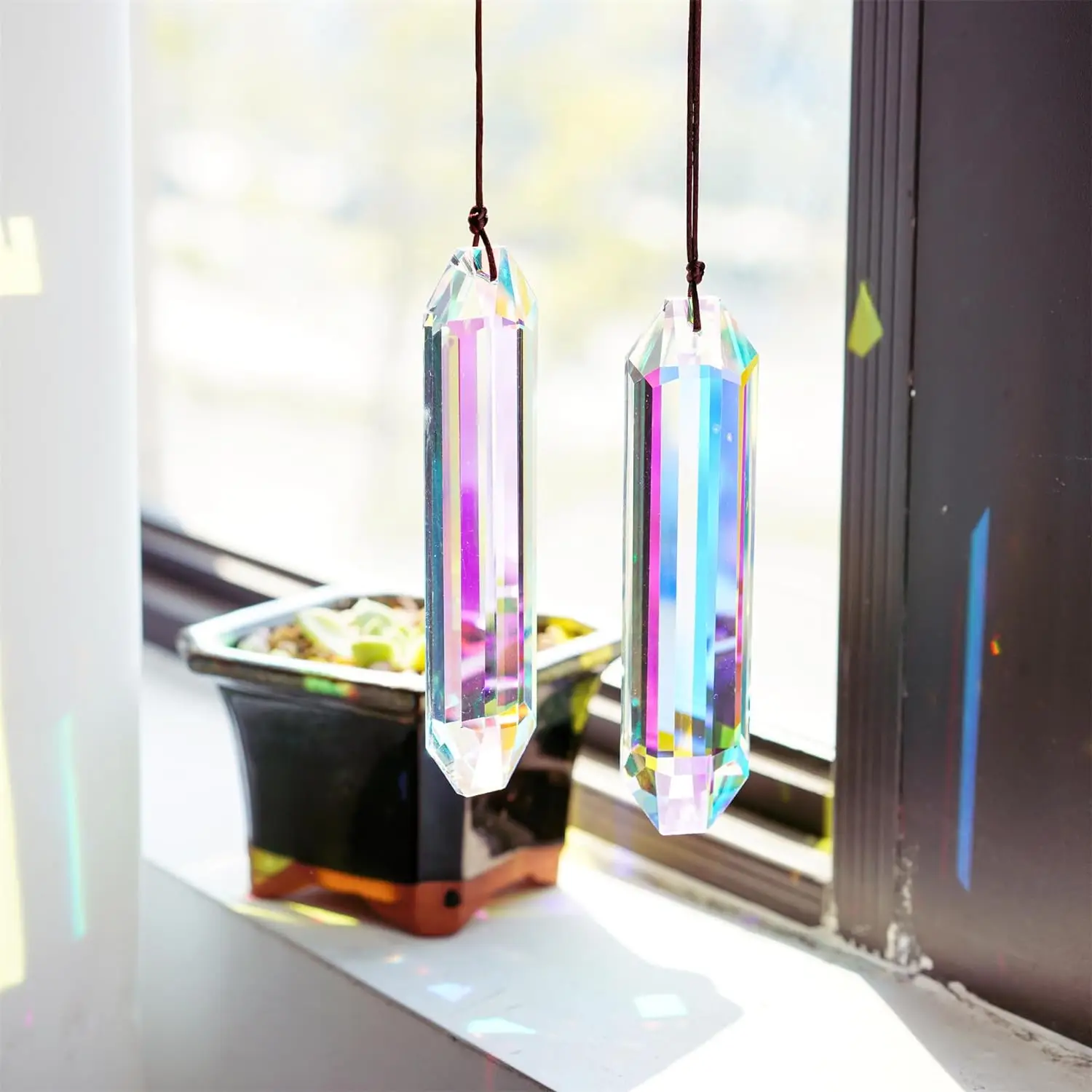 

H&D 2PCS Hanging Chandelier Crystals Prisms Crystal Suncatcher AB-Colors Hexagone Prism Pendant Home Decoration DIY Craft(120mm)