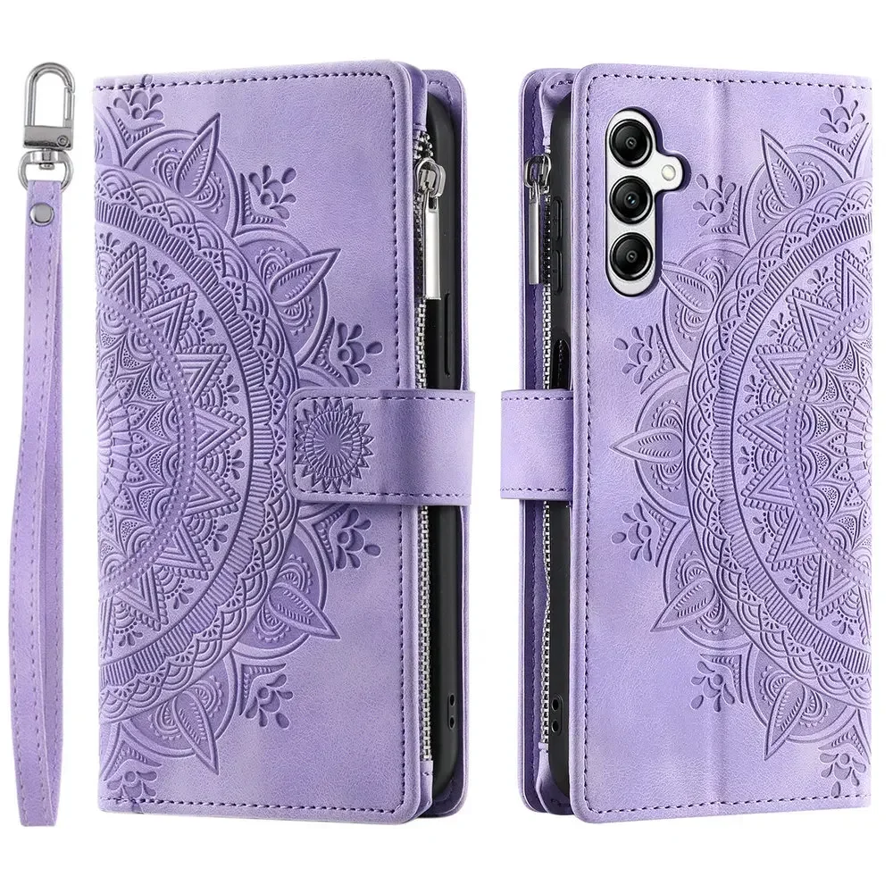 Luxurious Zipper Leather Book Case - Crossbody Wallet Flip Cover
