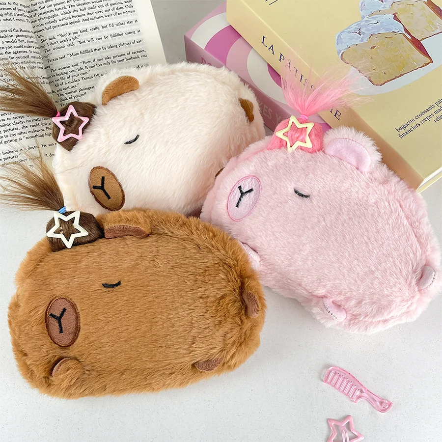 Cute plush capybara pencil storage bag cartoon animal student supplies pencil case case large capacity stationery bag
