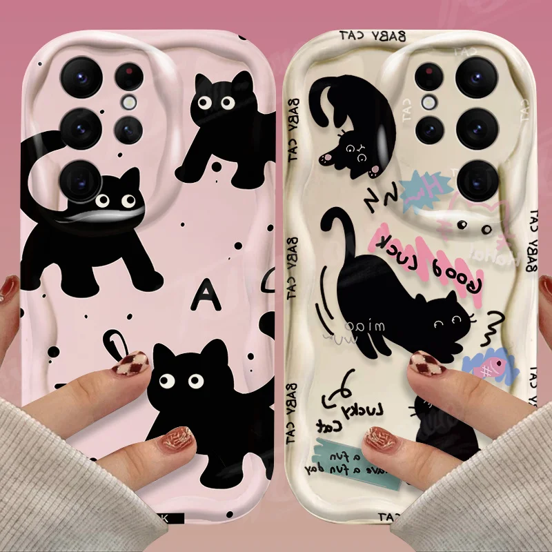 Black Star Cat 3D Wave Soft Silicone Phone Case Cover