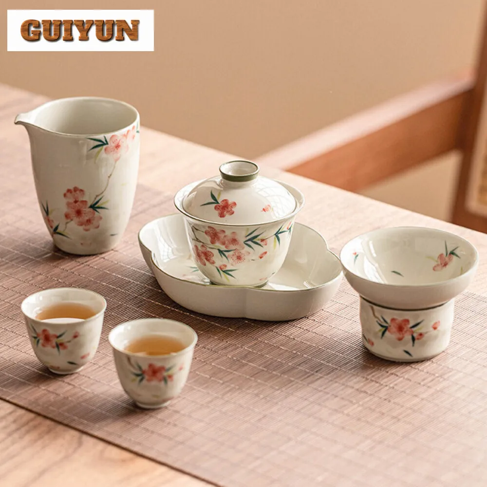 Hand-painted Peach Blossom Tea Leakage Tea Filter Integrated Fair Cup Filter Kung Fu Set Accessories Partition Set