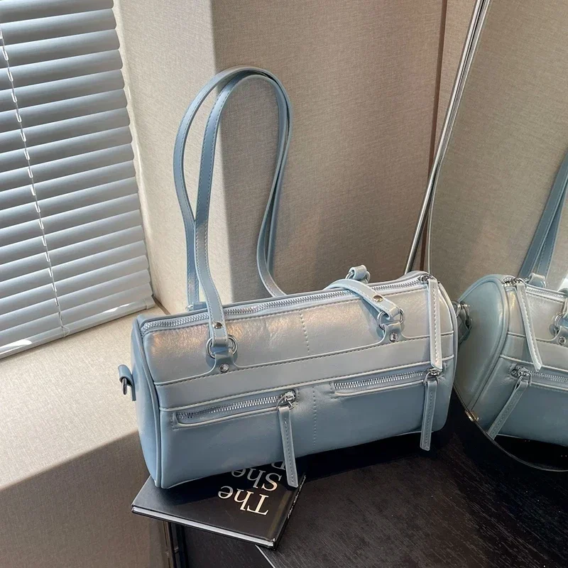 

Простые глянцевые сумки через плечо Boston из искусственной кожи, высококачественные классические сумки через плечо на молнии для женщин 2024, модные Универсальные, лидер продаж