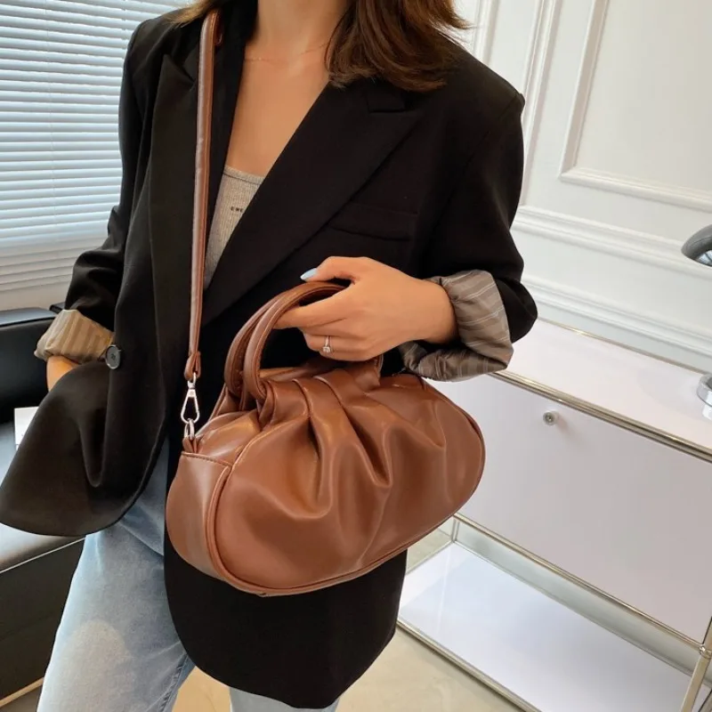 New High Quality Women's Bags Vintage Leather Cloud Pleated Bag Elegant Underarm Bag Luxury Design Crossbody Bag Handbag
