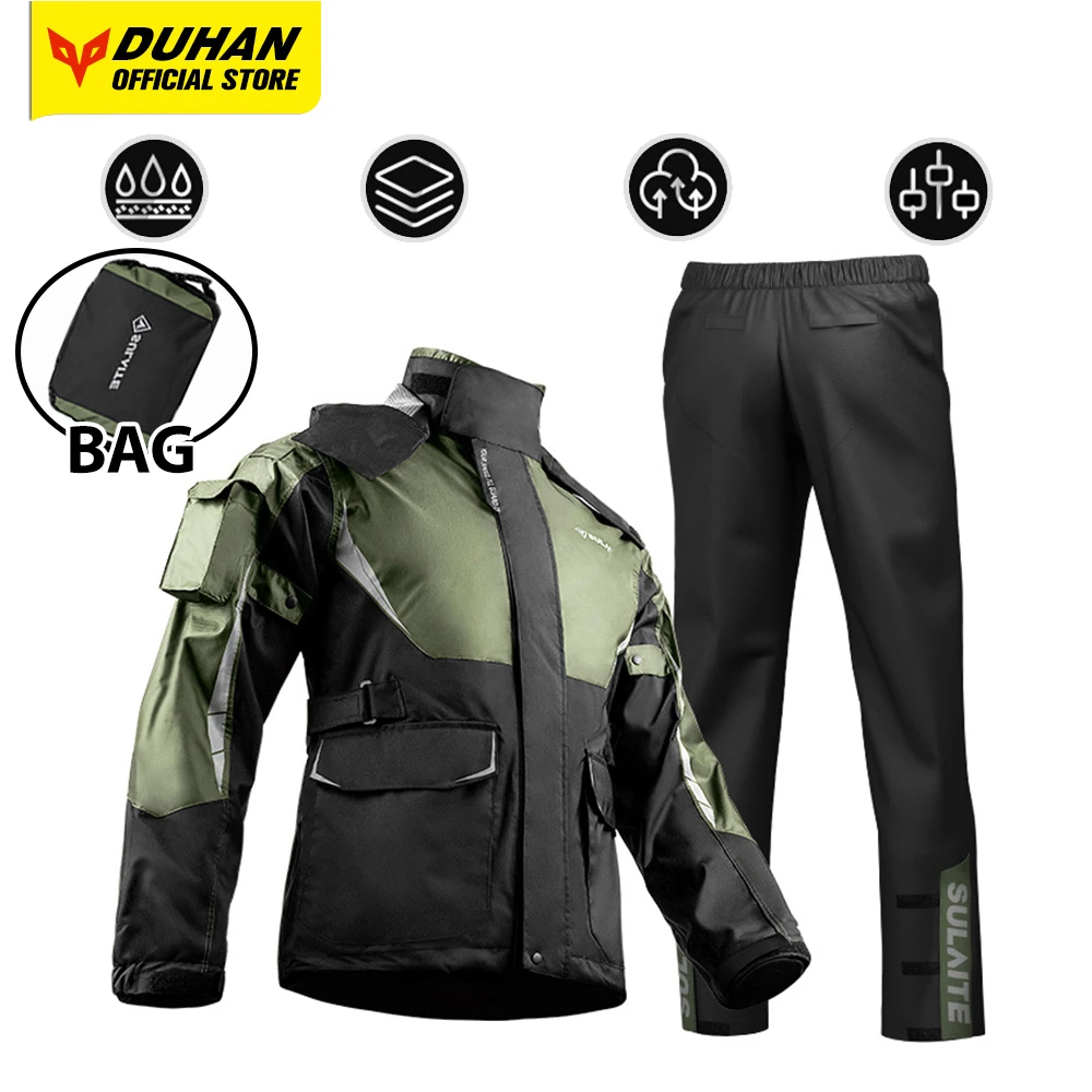 Reflective Motorcycle Raincoat Suit Lightweight Foldable Waterproof Jacket + Pants