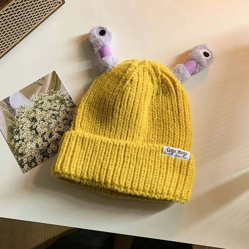 Niedliche Cartoon-Monster-Mütze mit leuchtenden Tentakeln, gestrickte Eltern-Kind-Modelle, warme Wollmütze mit leuchtenden Augen, Beanie-Monstermütze – Detail 11