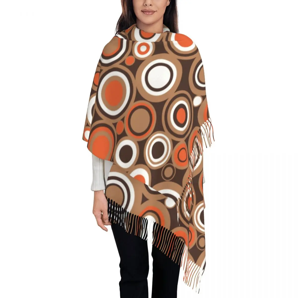 

Custom Printed OrangeWhite And Brown Circle Retro Pattern Scarf Women Men Winter Warm Scarves Geometric Geometric Shawls Wraps