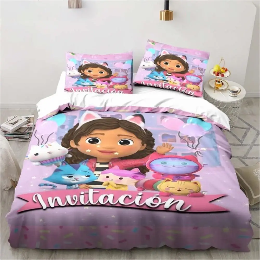 

Gabby's Dollhouse Bedding Set Cartoon Pillowcases Quilt Cover For Girl Kids Gift Sing Twin Full Queen Cute Kawaii 3D Duvet Cover