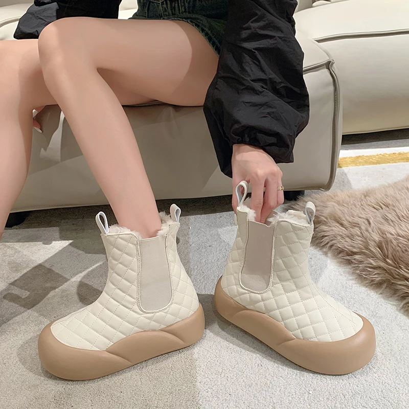 

Women's Snow Boots Slip-on Waterproof Winter Warm Plush Women's Chelsea Ankle Boots Women's Home Comfort Cotton Shoes for Women