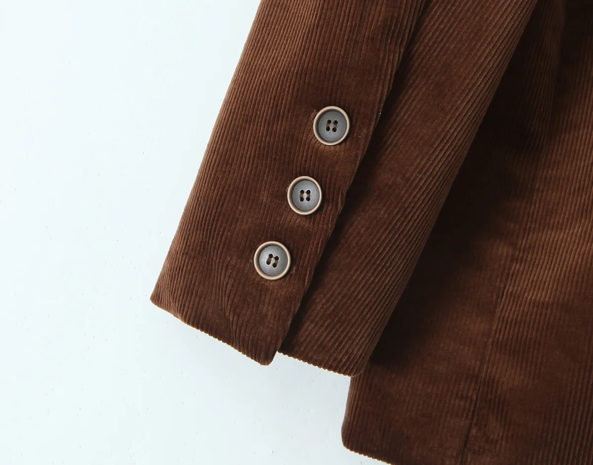 Maillard Style Coffee Notched Corduroy Blazer High Waist Front Slit Package Hips Skirt Suits 2 Pieces 1 Set