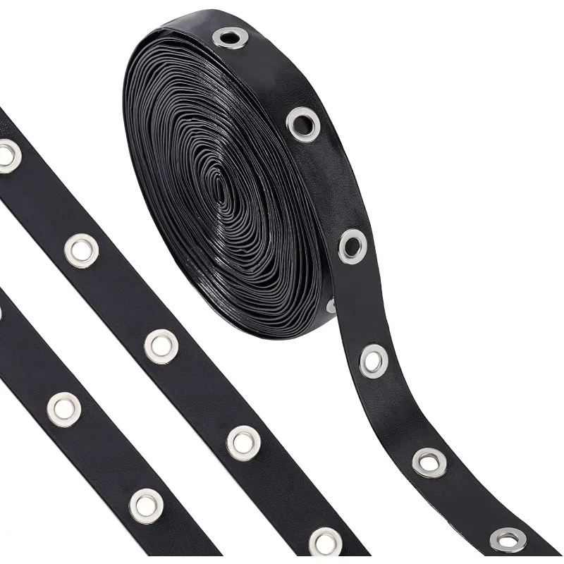 9 Yards Eyelet Tape Black Grommet Trim 0.8&rdquo; Wide Imitation Leather Grommet Tape Brass Eyelet Twill Trim for Sewing eyelet tape