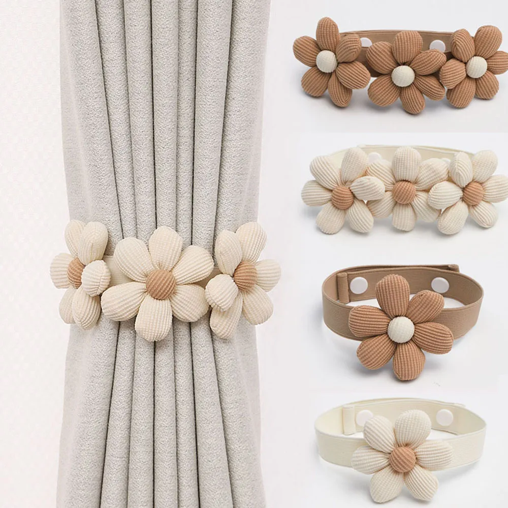 Cartoon Flower Shape Curtain Ties Plaid Curtain Decor Cute Curtain Rope Curtain Accessories Design 3D Elastic Curtain Band