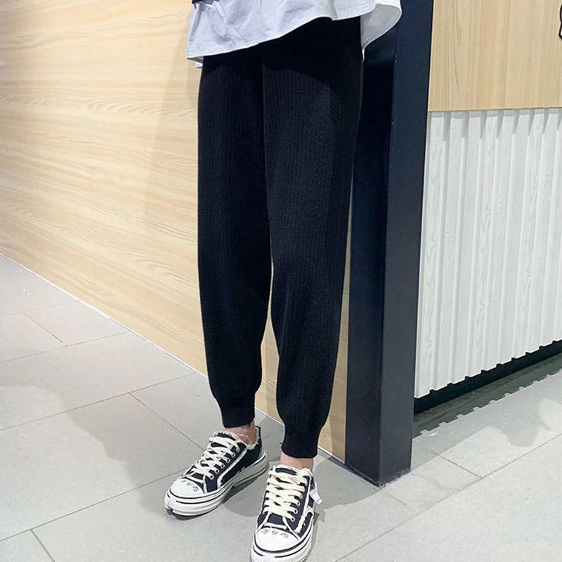 Fall Winter Sweater Harem Pant Women Solid Colors High Waist Casual Ankle-Length Pants Korean Fashion Elastic Knitted Sweatpant