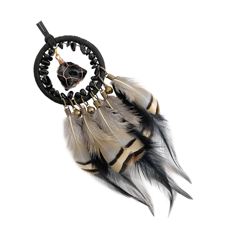 Handmade Dreamcatchers Car Hangers Window Wall Hanging Feathered Tassels Natural Stone Bells Ornament for Bedroom Decors 4