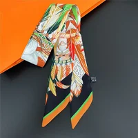 Luxury Silk Skinny Scarf 2024 Fashion Bag Handle Ribbon Ladies Horse Print Headband Small Hair Scarves Band Female 2