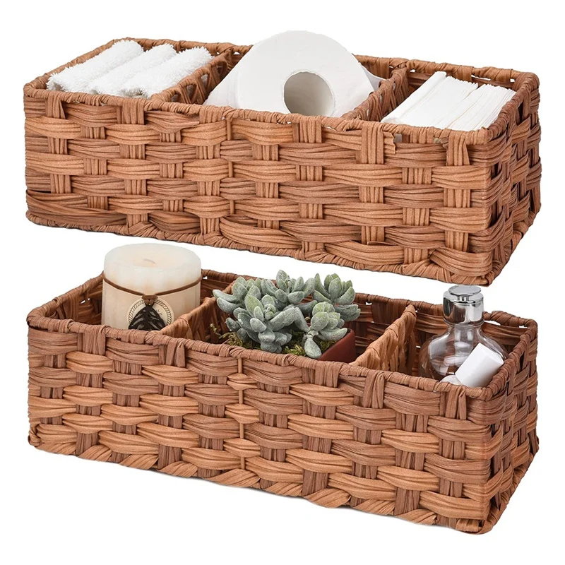 A01F-Bathroom Toilet Organizer,Back Of Toilet Storage Basket,Waterproof Storage Baskets For Tank 3 Section 2Pack