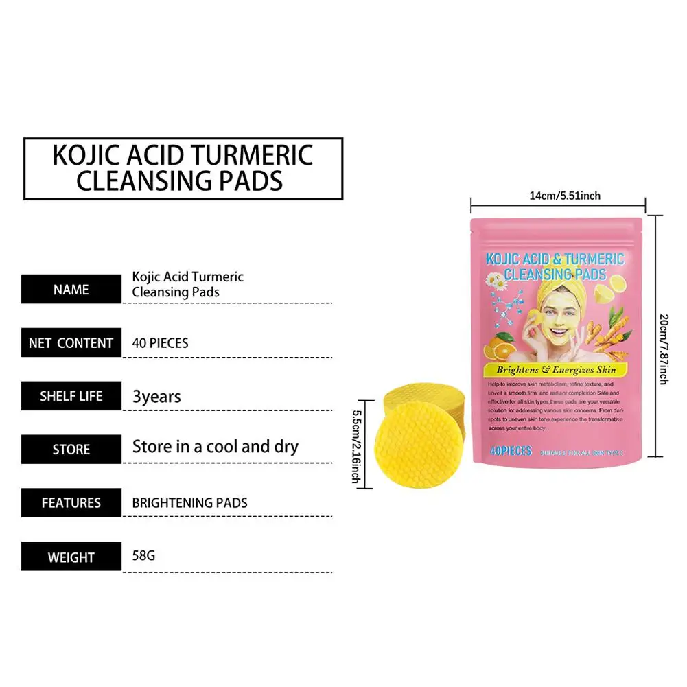 40ps Turmeric Kojic Acid Cleansing Exfoliating Facial Pads Sponges Keratin Skin Oil Excess Skin Balance