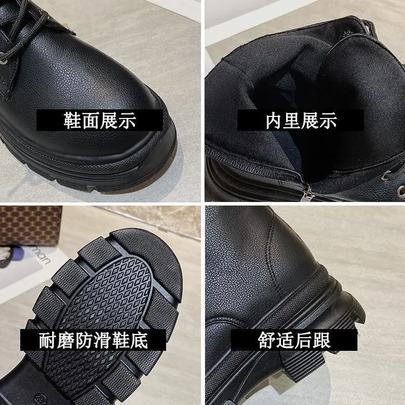 Winter New Women Ankle Boots Winter Round Toe Heel Zip and Lace Up Round Toe Platform 2022 Fashion Shoes for Woman Non-slip