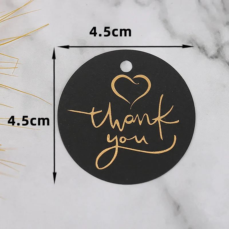50Pcs 4.5X4.5cm Gold Foil Heart Round Thank You Tag Packing  Decoration Boxes Card for Small Business Gift Wrapping Hang Lables